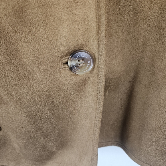 Lauren Ralph Lauren Faux Suede Jacket with Faux Shearling Trim Cognac XL - Picture 6 of 11